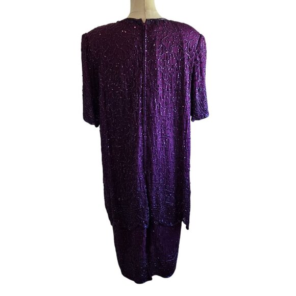 Vintage 90's Purple Beaded Short Sleeve Dress With Shoulder Pads Womens Size 2X - Picture 3 of 16